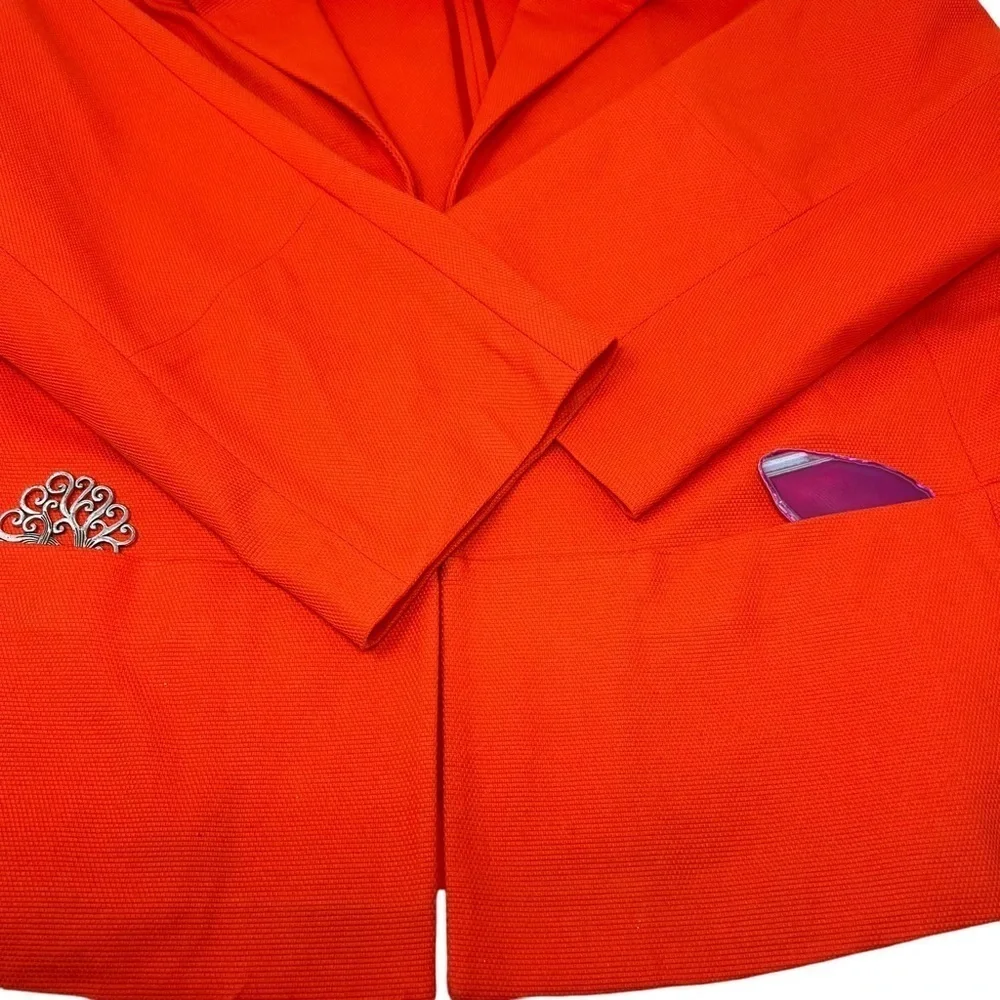 Lafayette 148 Orange 3/4 Sleeve Blazer Jacket Sz 12 Hook Closure Cotton Tailored